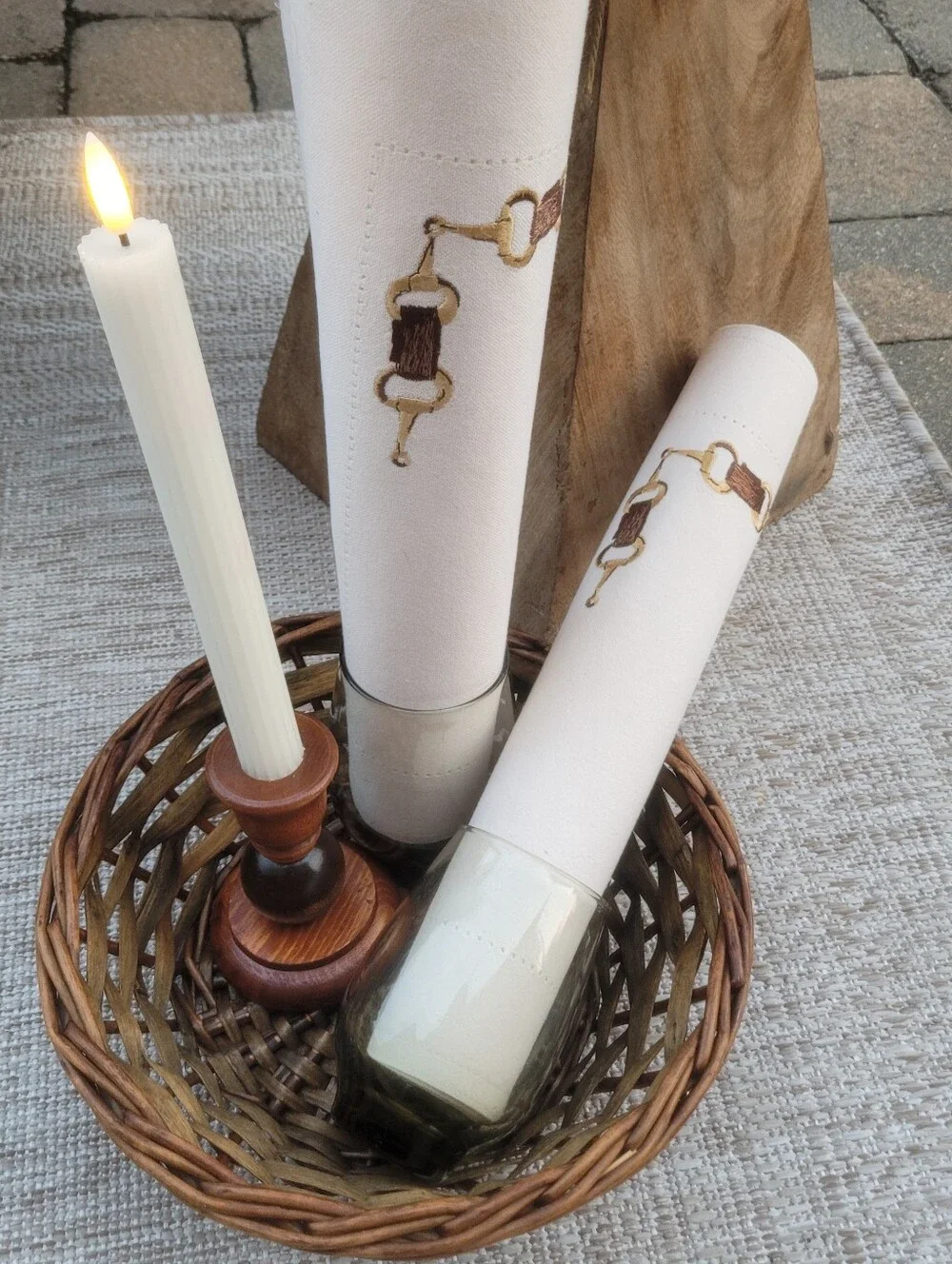 Vintage Equestrian Tablescape for 2 | Libbey Tempo Avocado Tumblers | Placemats